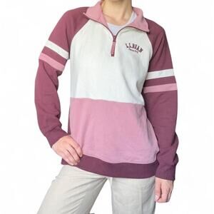 LL Bean Women’s Quarter-Zip Pullover Sweatshirt Colorblock Pink White Size M